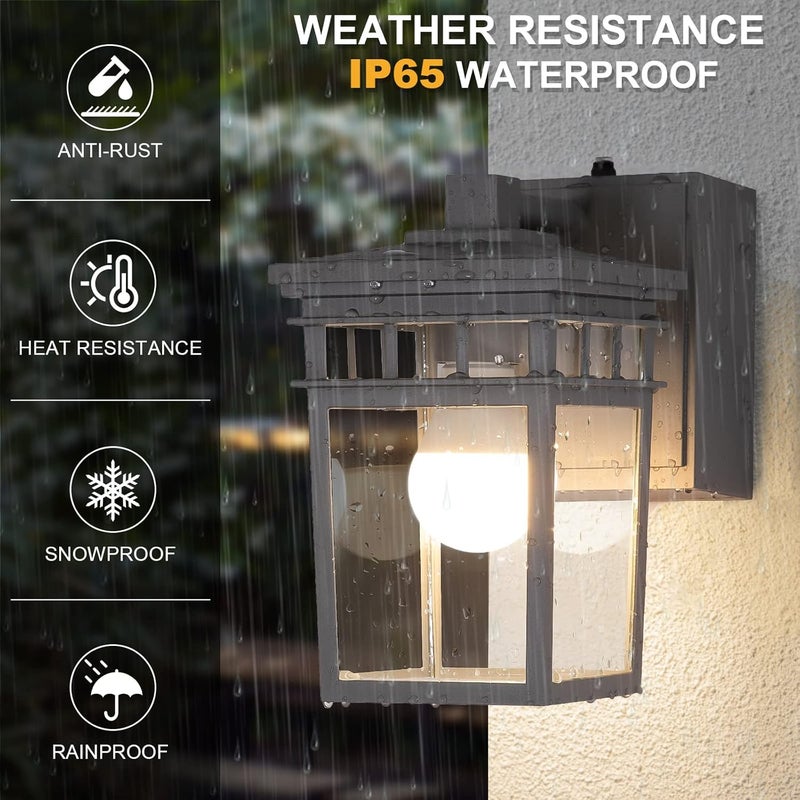 FANDBO Outdoor Porch Light with GFCI Outlet Built in, Dusk to Dawn Outdoor Lighting with Clear Glass Shade, Waterproof Outdoor Wall Sconce Exterior Lights for House Garage Front Door, Bulb Included(Gray) - Image 5